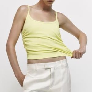 Zara lemon yellow ruched ribbed tank top NWT